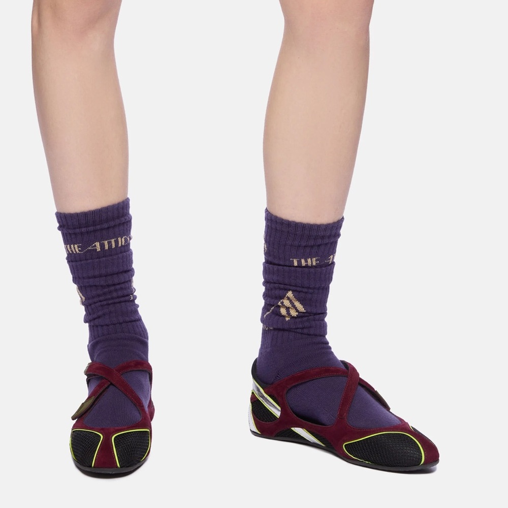 THE ATTICO VIOLET SUEDE FLOOR 01 BLACK MESH TRIM BALLERINA FLAT - Picture 13 of 16
